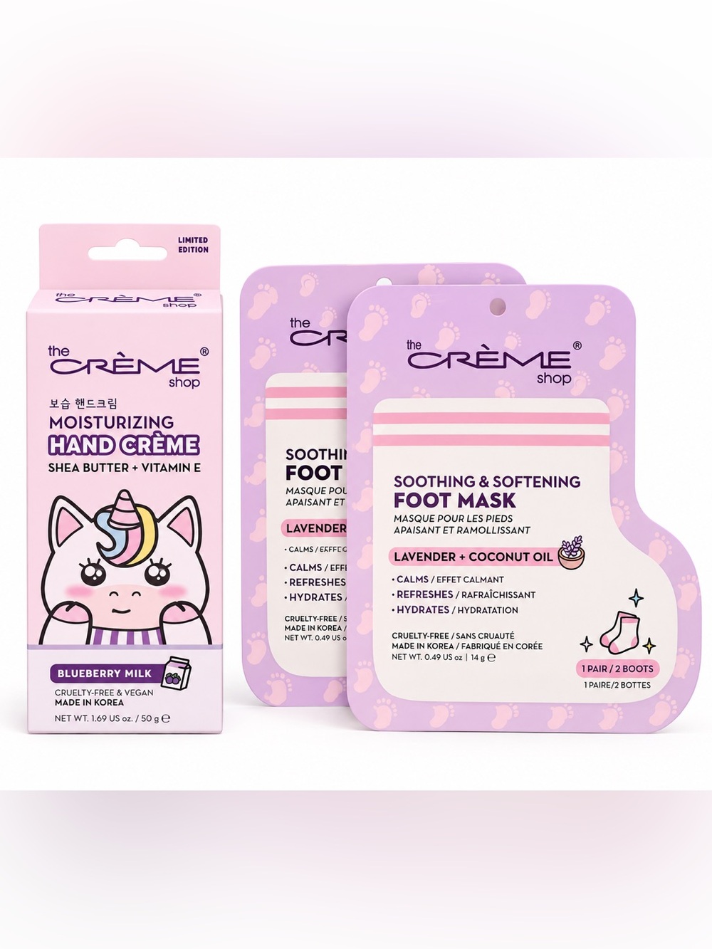 The Crème Shop soothing and softening foot mask + hand cream+ free gift